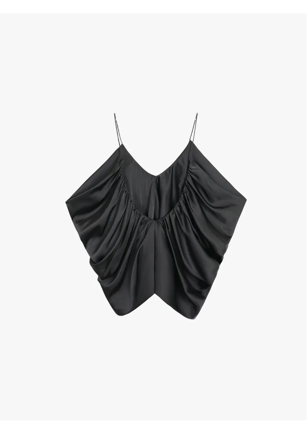 ousph black gathered v-neck spaghetti strap camisole top flat lay back view