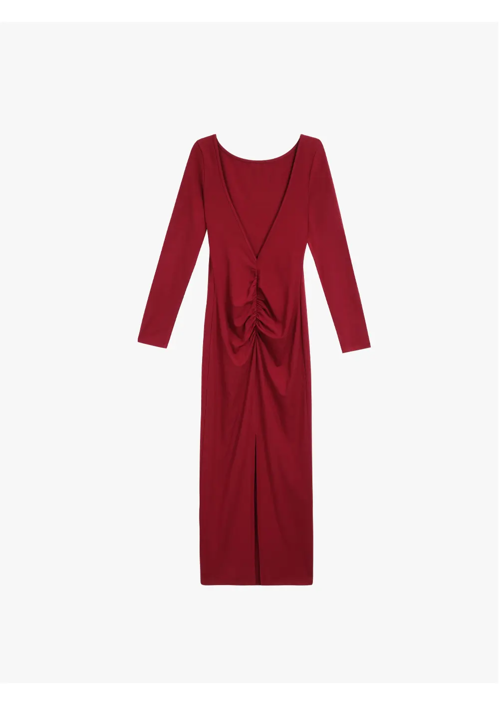 ousph burgundy maxi dress flat lay back view