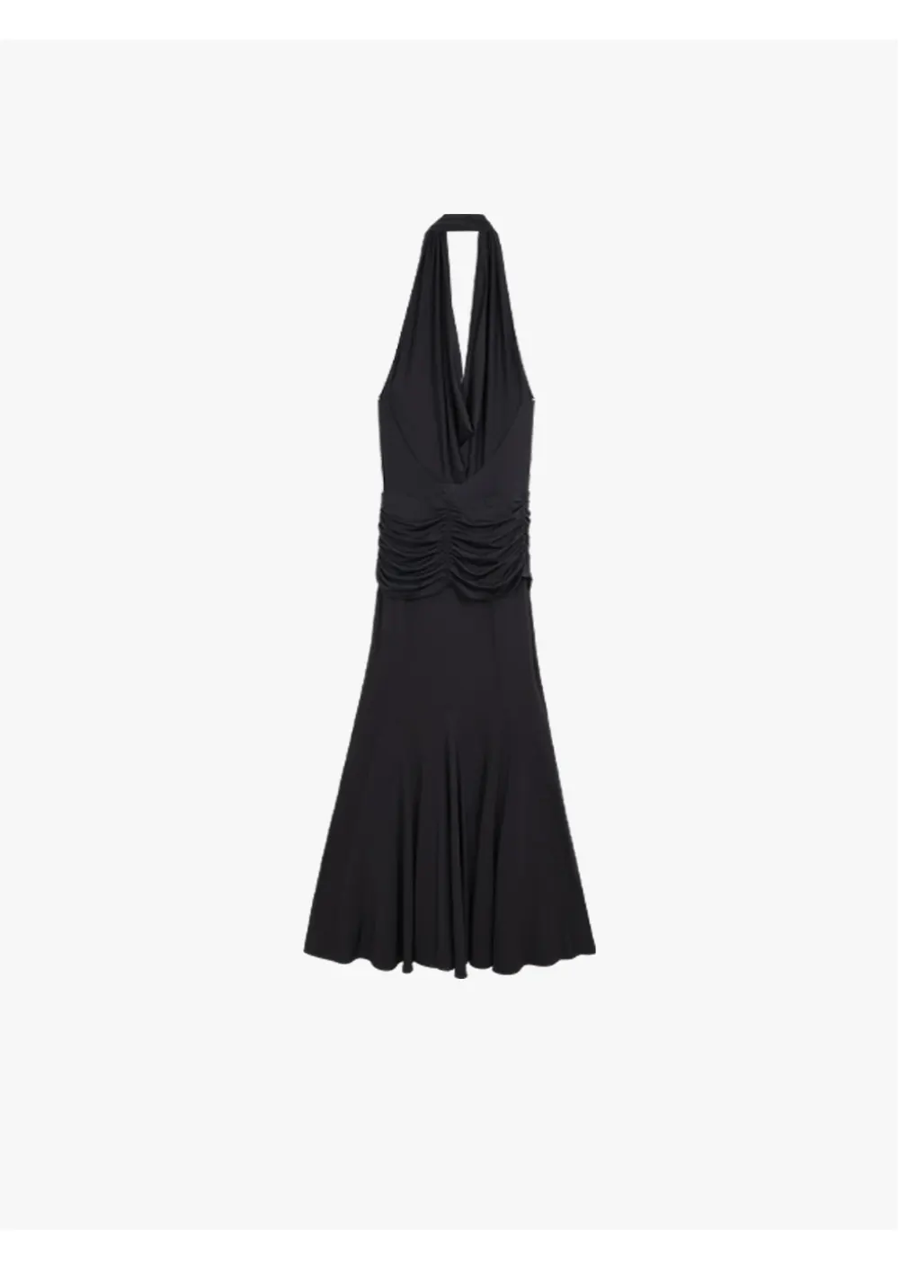 ousph black cowl neck halter maxi dress flat lay back view